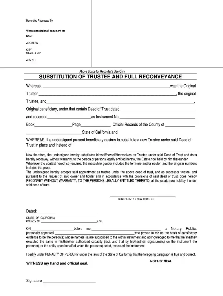 substitution of trustee and deed of reconveyance Preview on Page 1