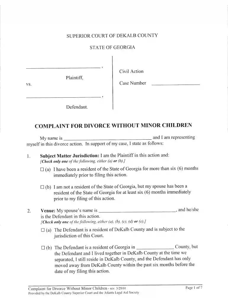 dekalb county divorce forms Preview on Page 1