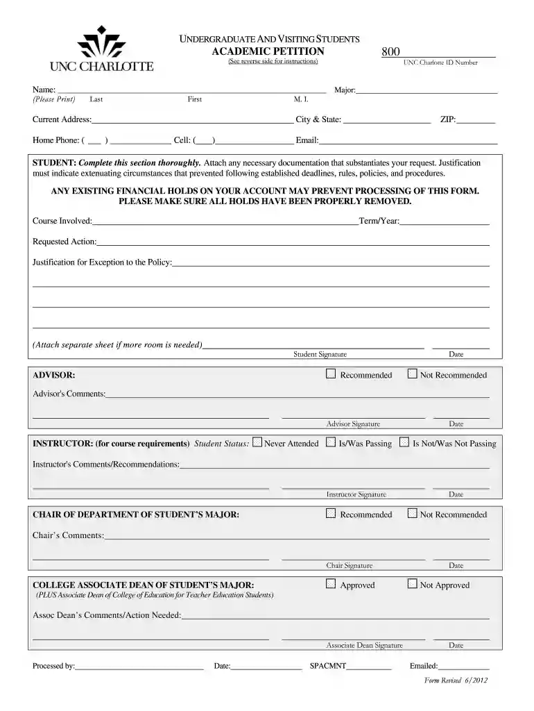uncc academic petition Preview on Page 1