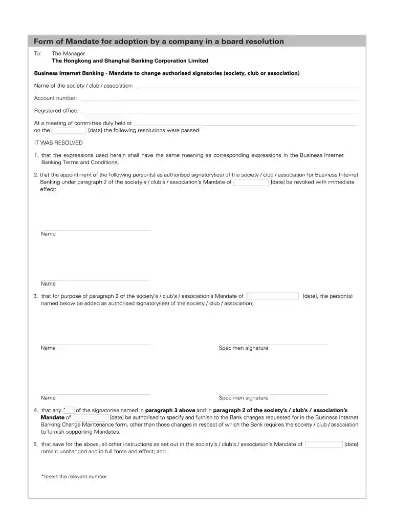 hsbc mandate form Preview on Page 1