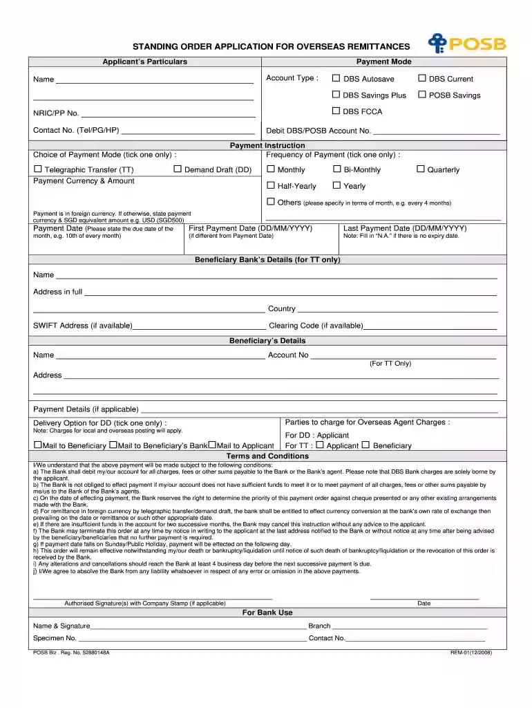 standing order application Preview on Page 1