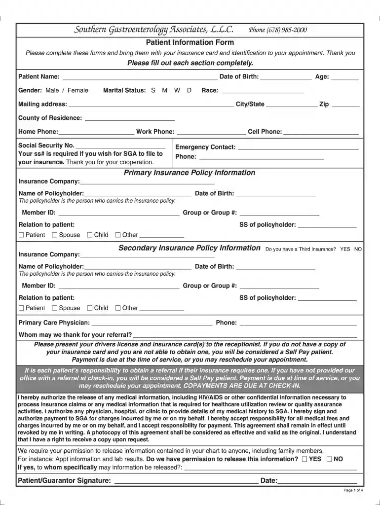 Patient Information Form Preview on Page 1