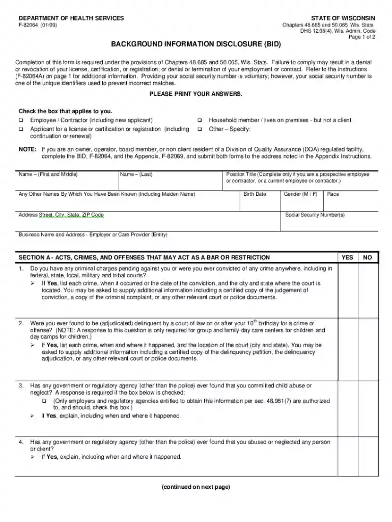 wi bid form Preview on Page 1