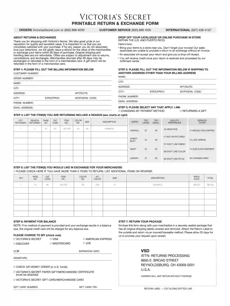 victoria secret return form Preview on Page 1