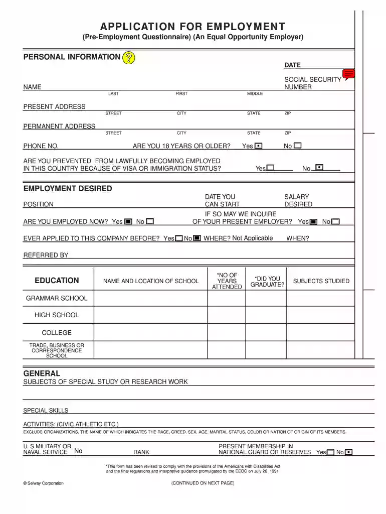 employment application form Preview on Page 1