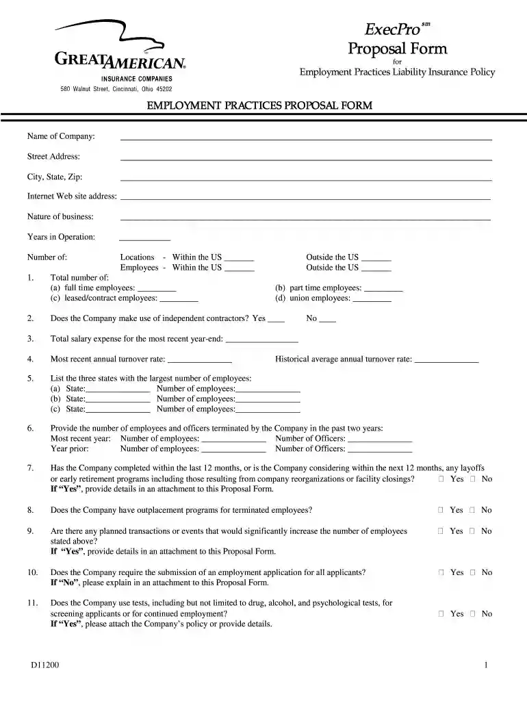 employment proposal form insurance sample Preview on Page 1