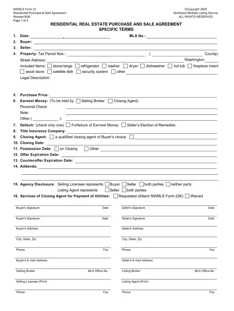 nwmls form 21 Preview on Page 1