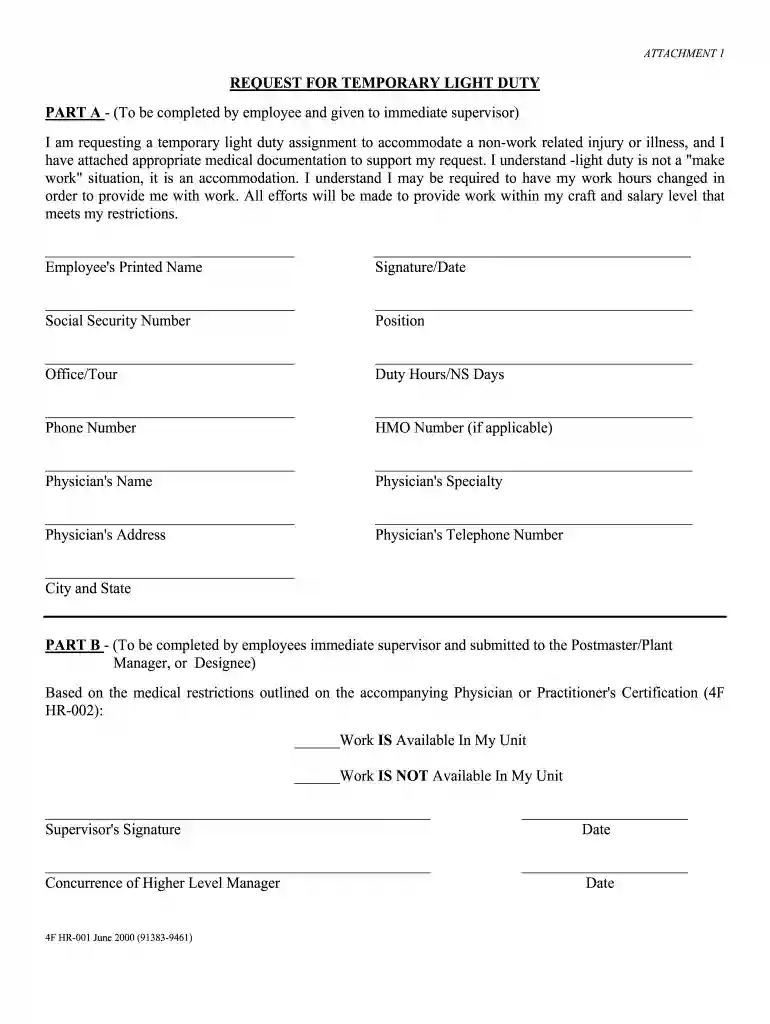 usps light duty request form Preview on Page 1