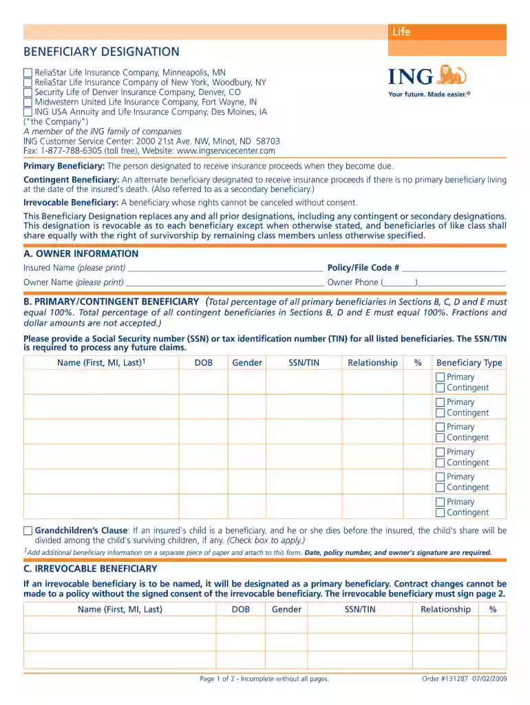 venerable annuity beneficiary change form Preview on Page 1