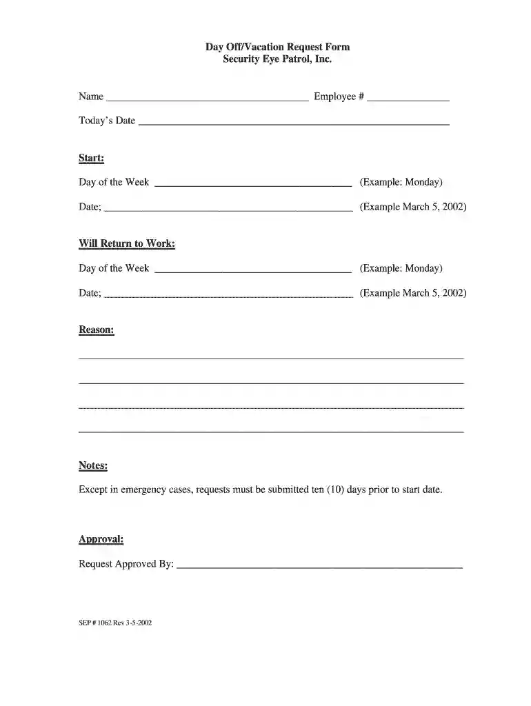 employee request for time off form Preview on Page 1