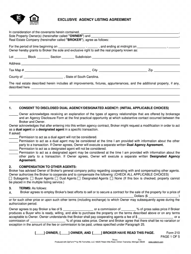 exclusive agency listing example Preview on Page 1