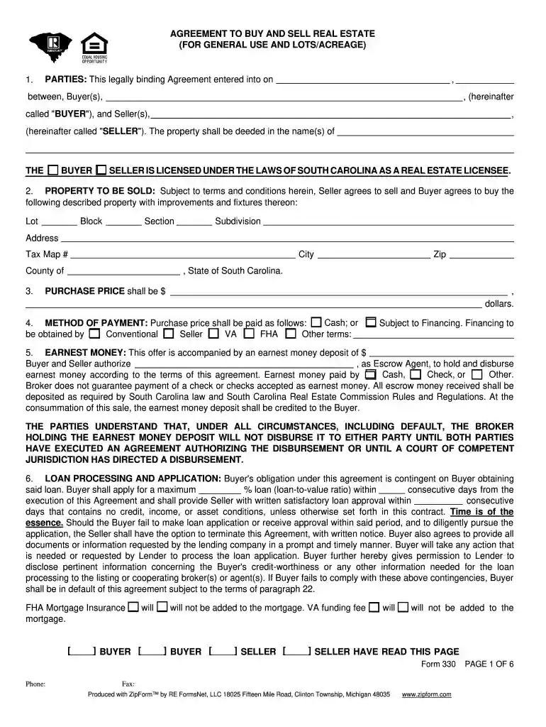 sc offer to purchase form Preview on Page 1