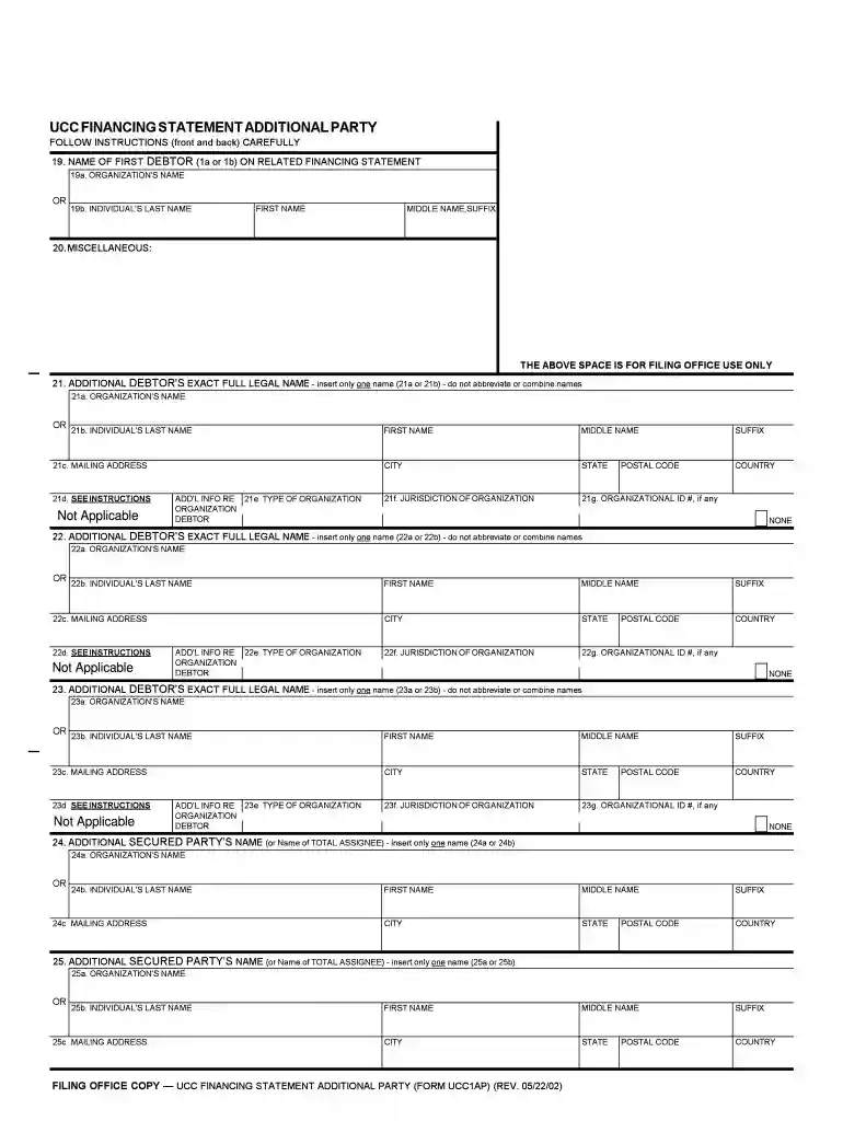 UCC Financing Statement Additional Party (Form UCC1AP) Preview on Page 1