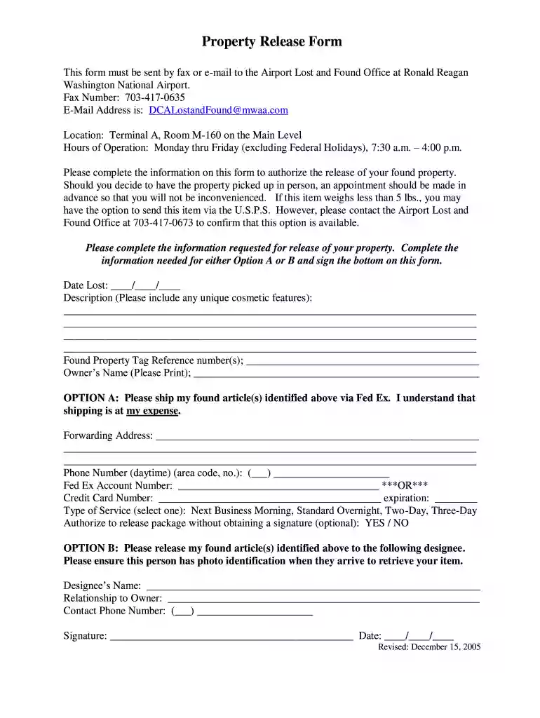 mwaa property realease form Preview on Page 1