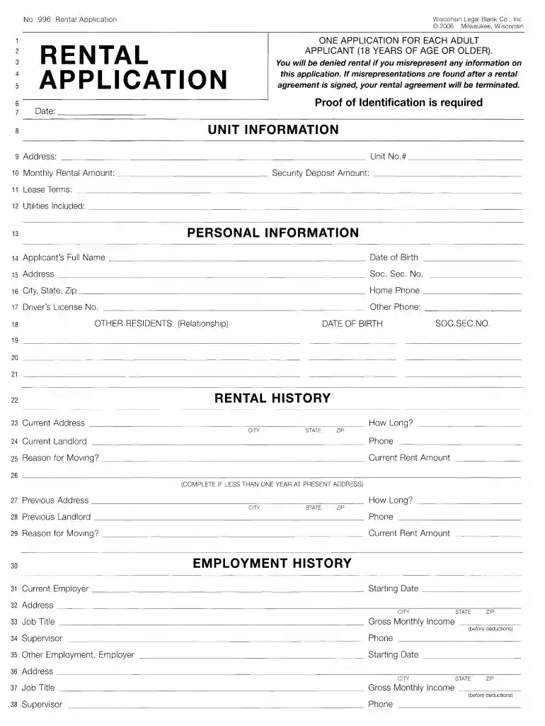 fillable rental application pdf Preview on Page 1