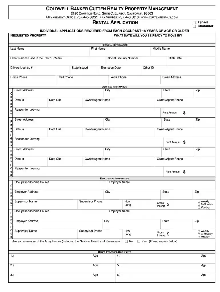 coldwell banker rental application Preview on Page 1