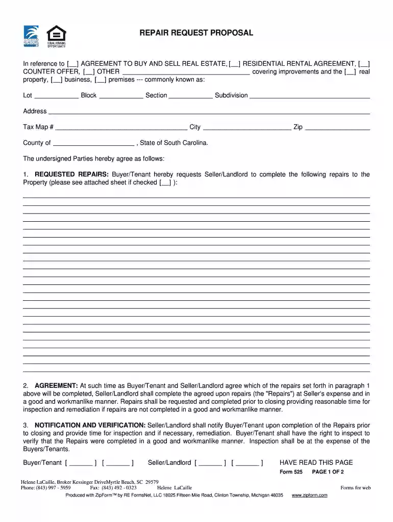 request for repairs form Preview on Page 1