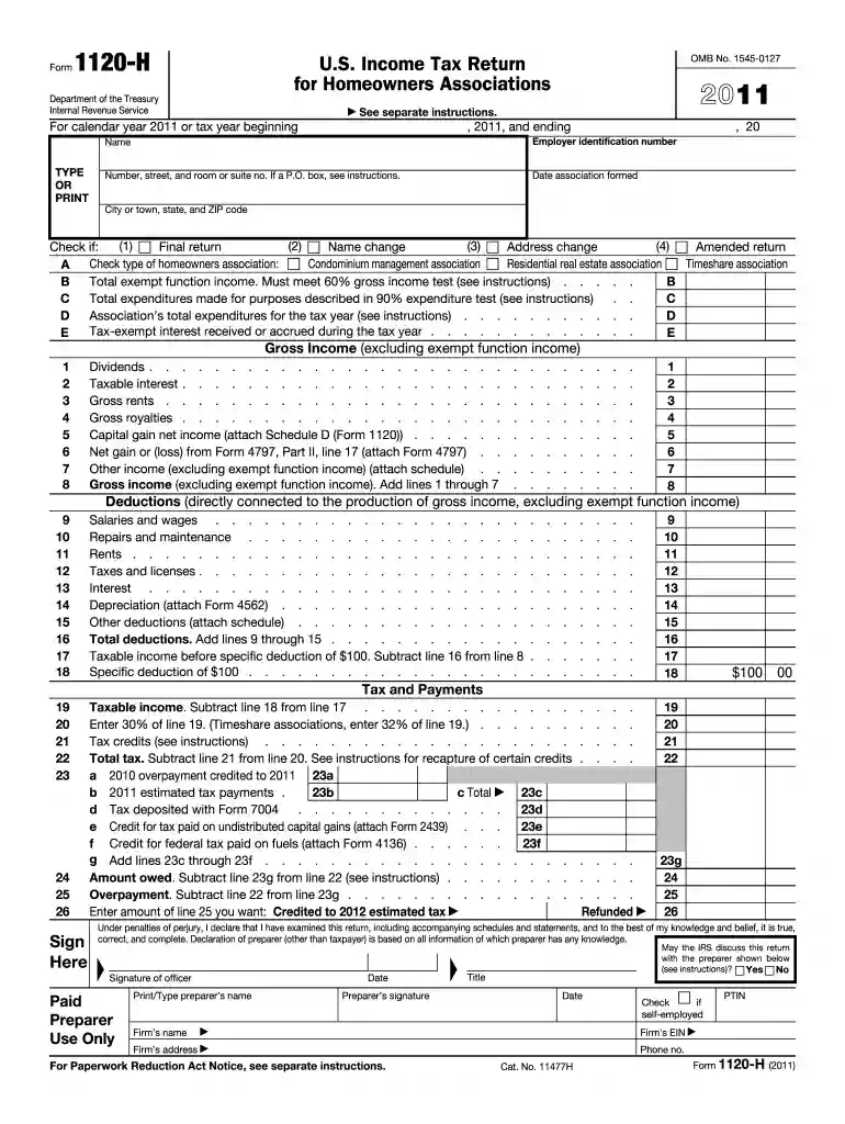 2011 form 1120 h Preview on Page 1