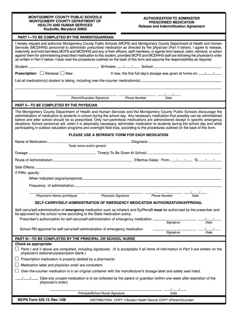 mcps medication form Preview on Page 1