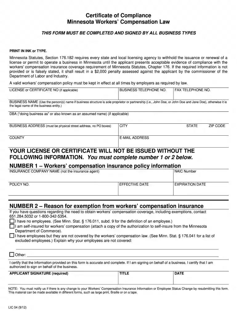 mn workers comp exemption form Preview on Page 1