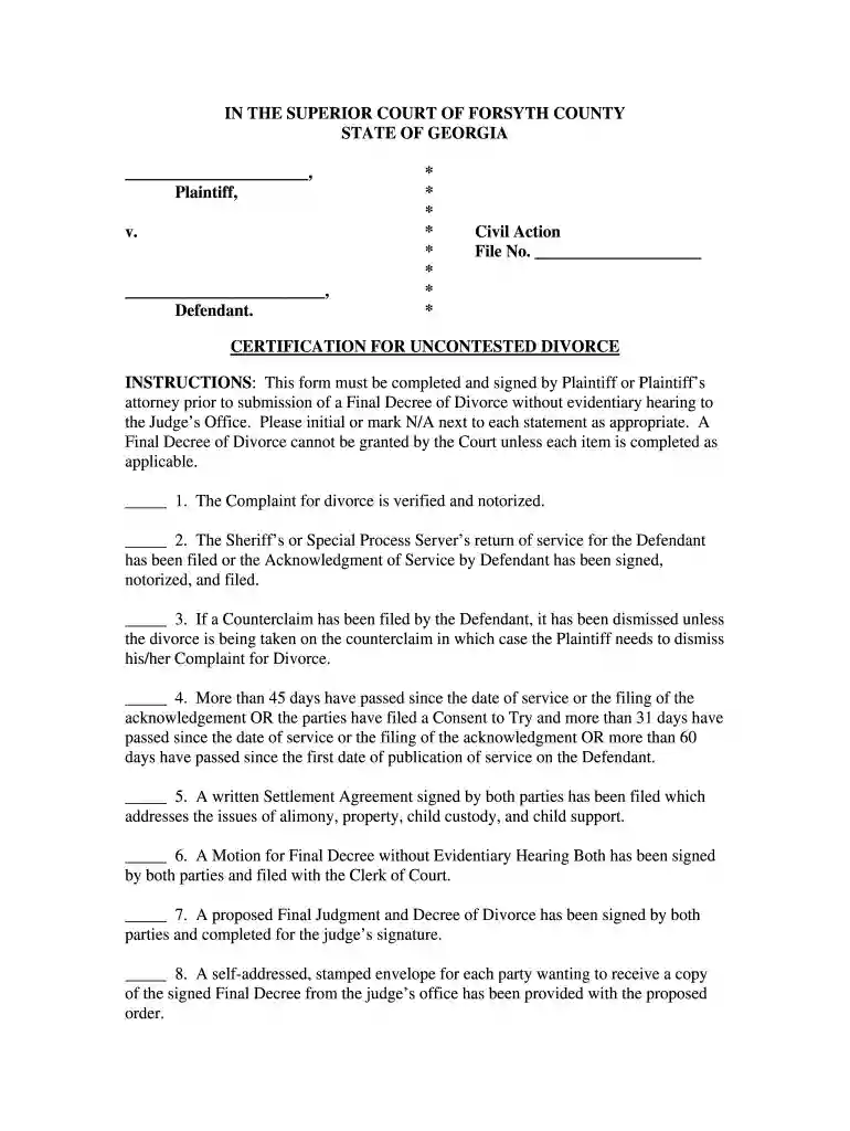 divorce checklist georgia Preview on Page 1