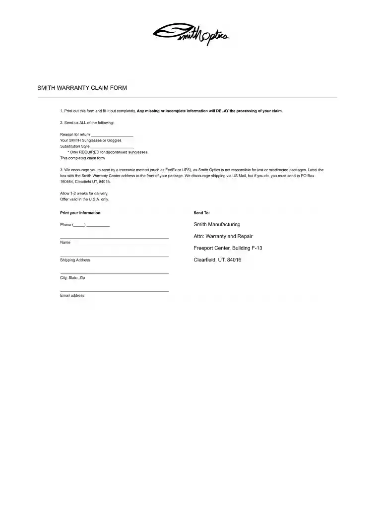 smith sunglasses warranty Preview on Page 1