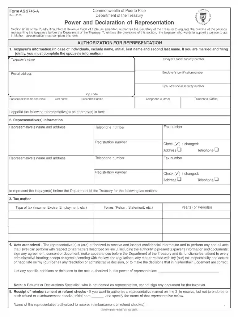 puerto rico form as 2745 a 2003 Preview on Page 1