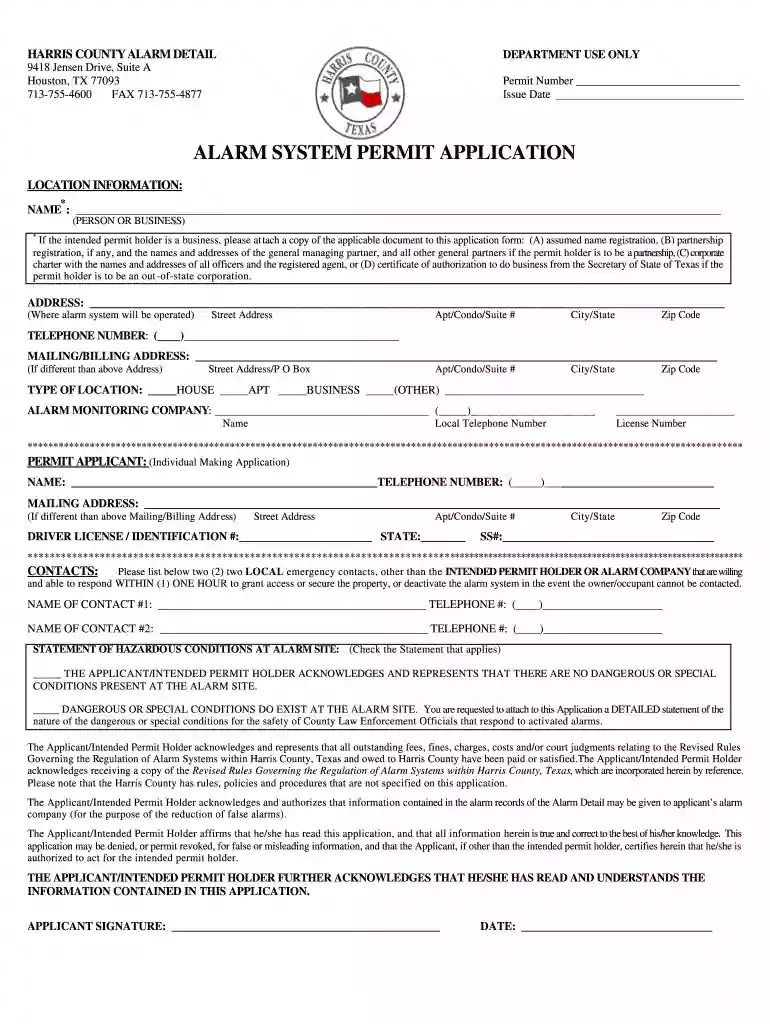 harris county alarm permit Preview on Page 1