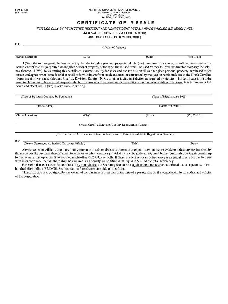 nc resale tax exempt form Preview on Page 1