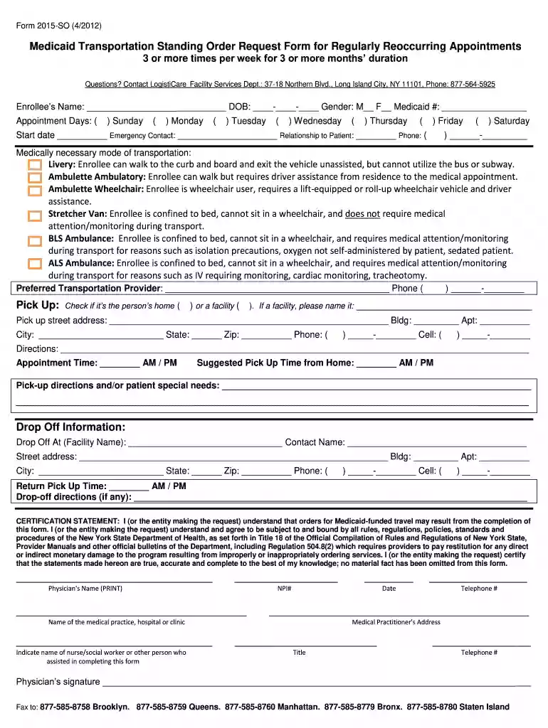 medicaid transportation form 2015 online Preview on Page 1