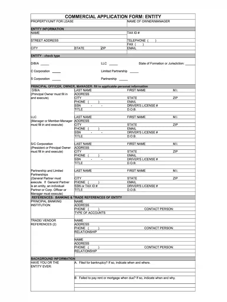 commercial lease application template Preview on Page 1