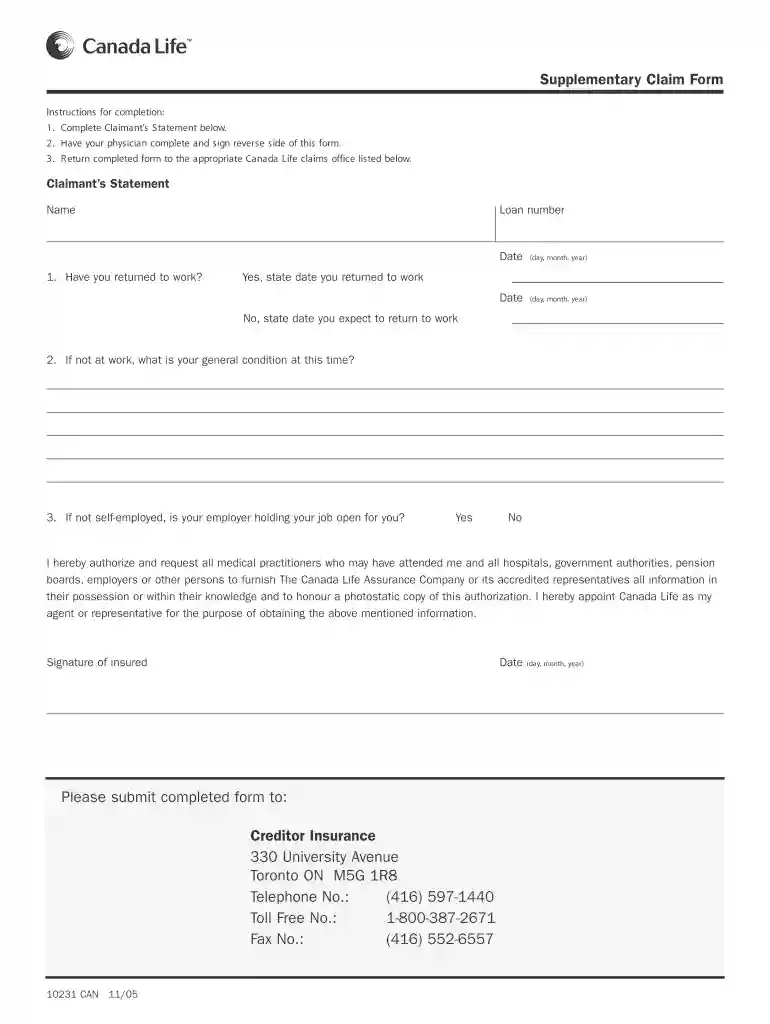 canada life claim form Preview on Page 1