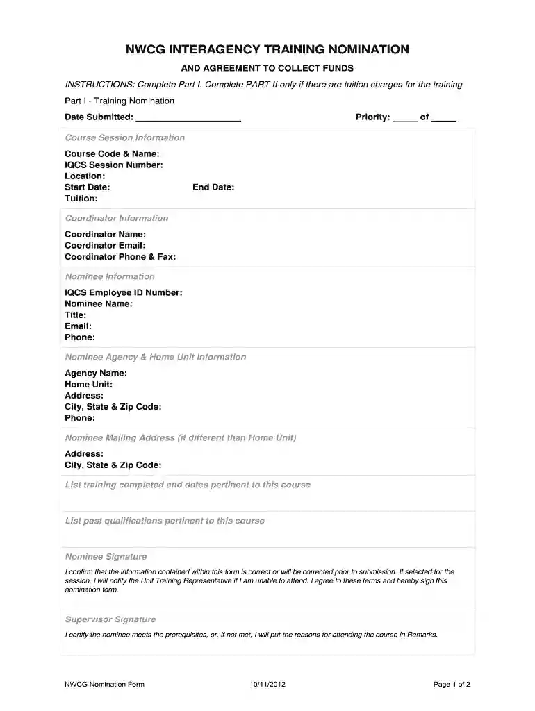 nwcg training nomination form Preview on Page 1