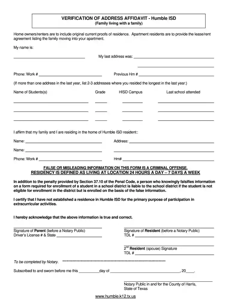 humble isd address affidavit Preview on Page 1