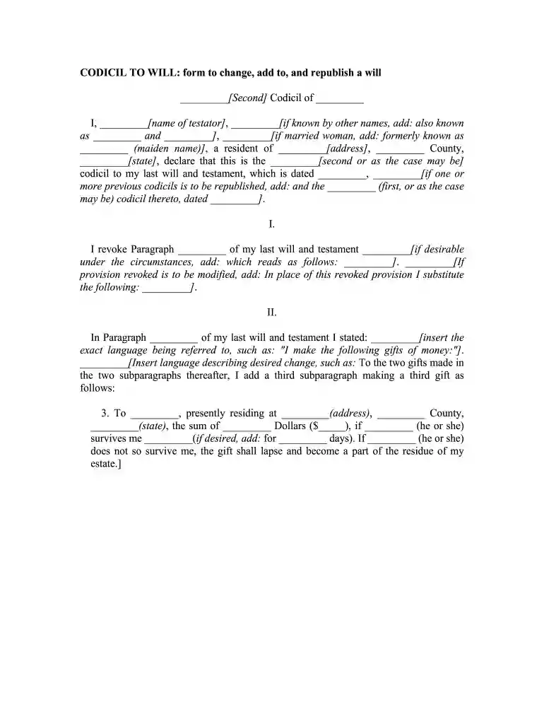free fillable codicil form Preview on Page 1