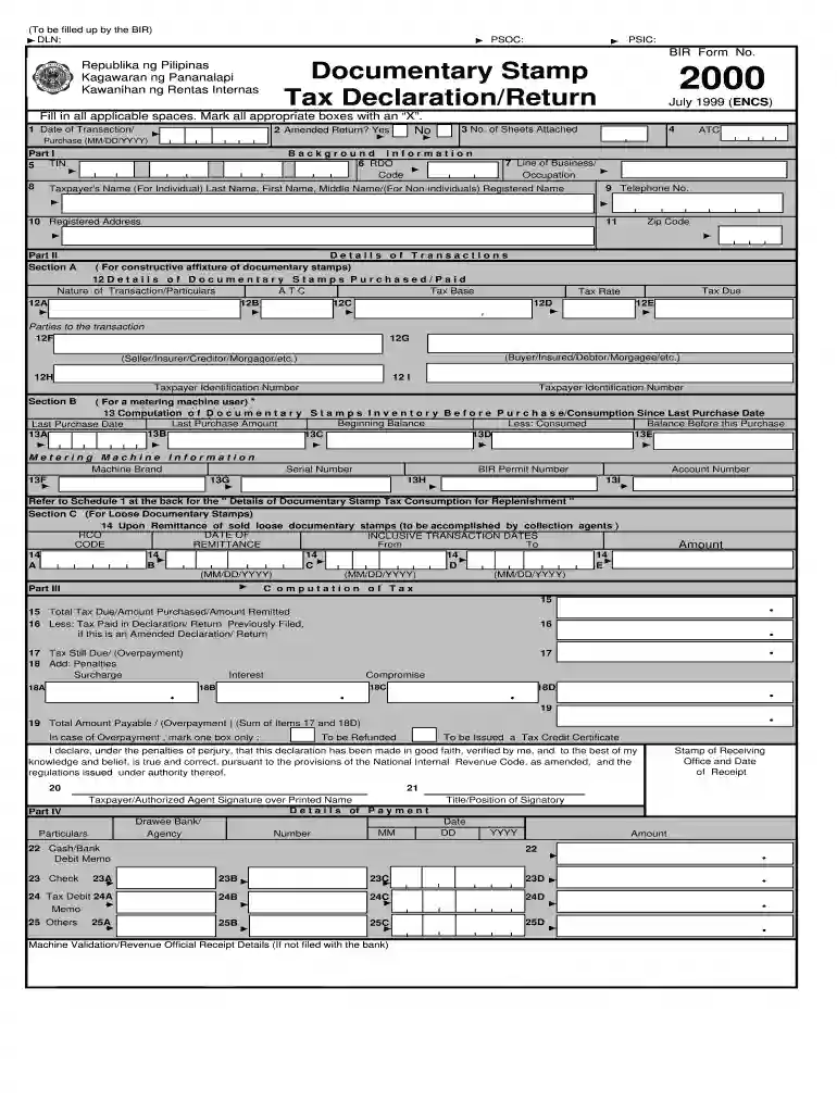 bir form fillable 1999 Preview on Page 1