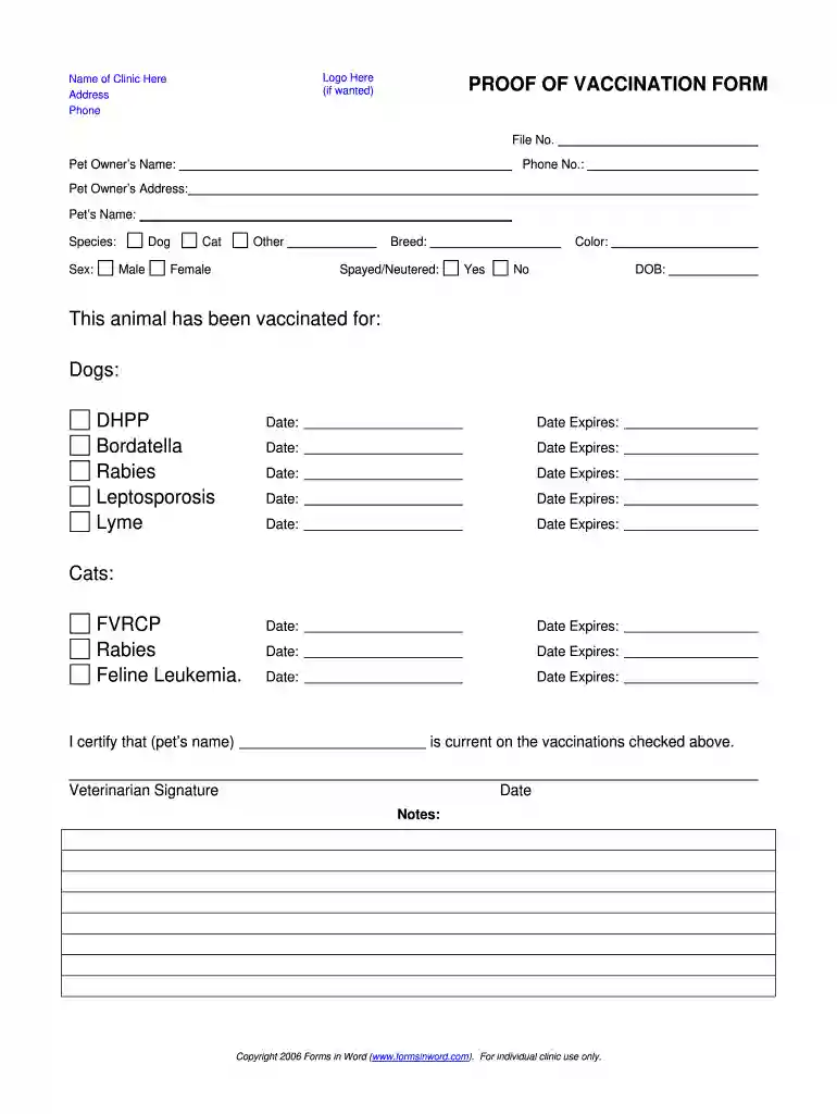 dog vaccination record Preview on Page 1