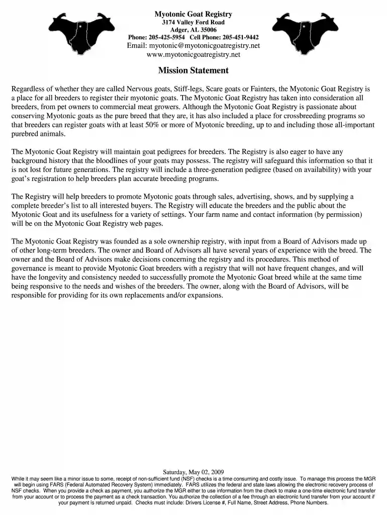 myotonic goat registry Preview on Page 1