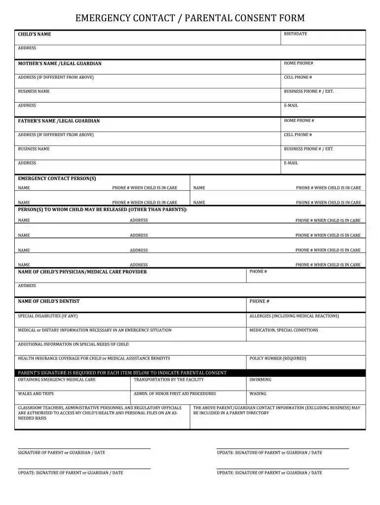 DocHub emergency contactparental consent form pdf Preview on Page 1