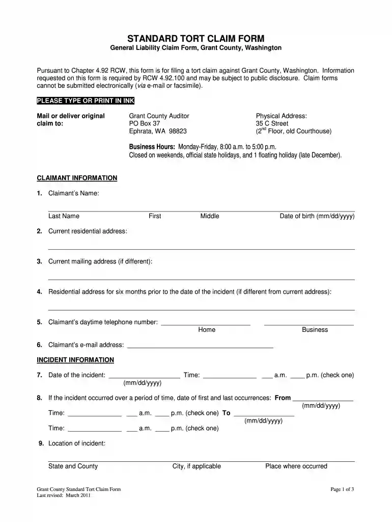 county grant tort form Preview on Page 1