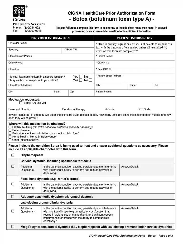 cigna prior auth forms Preview on Page 1