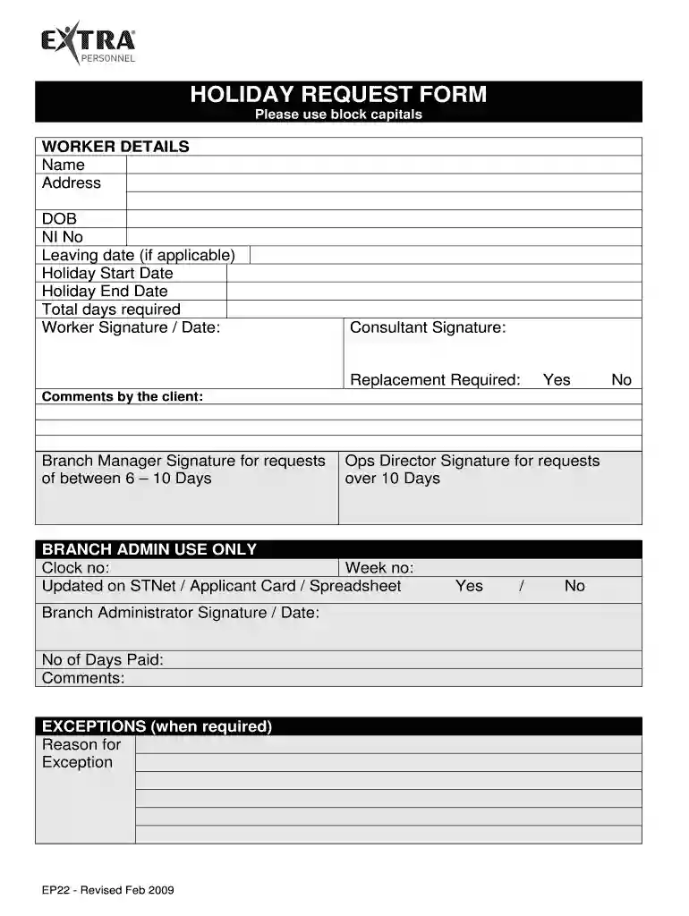 holiday request form Preview on Page 1