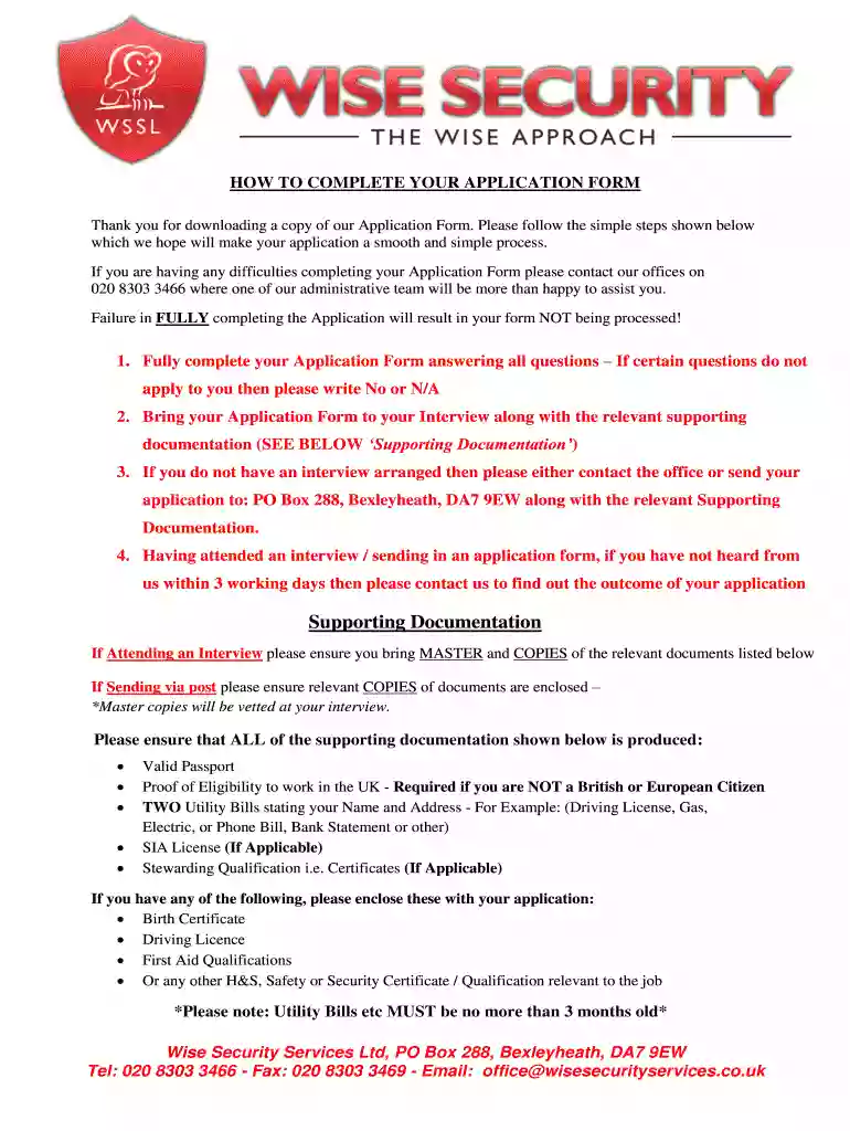 wise application form Preview on Page 1