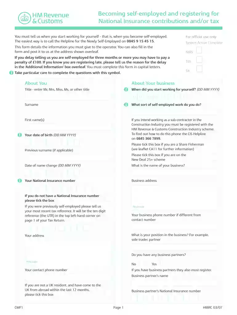 cwf1 form pdf Preview on Page 1