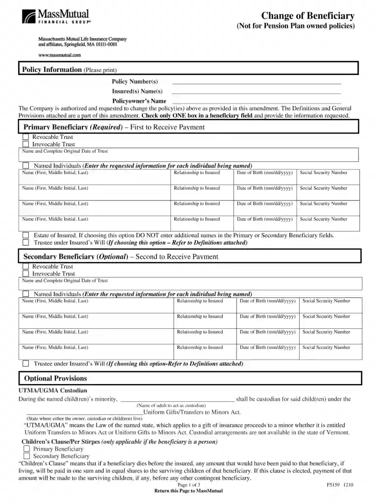how to fill form of change of beneficiary 2010 Preview on Page 1