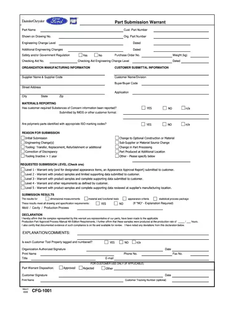 part submission warrant form Preview on Page 1
