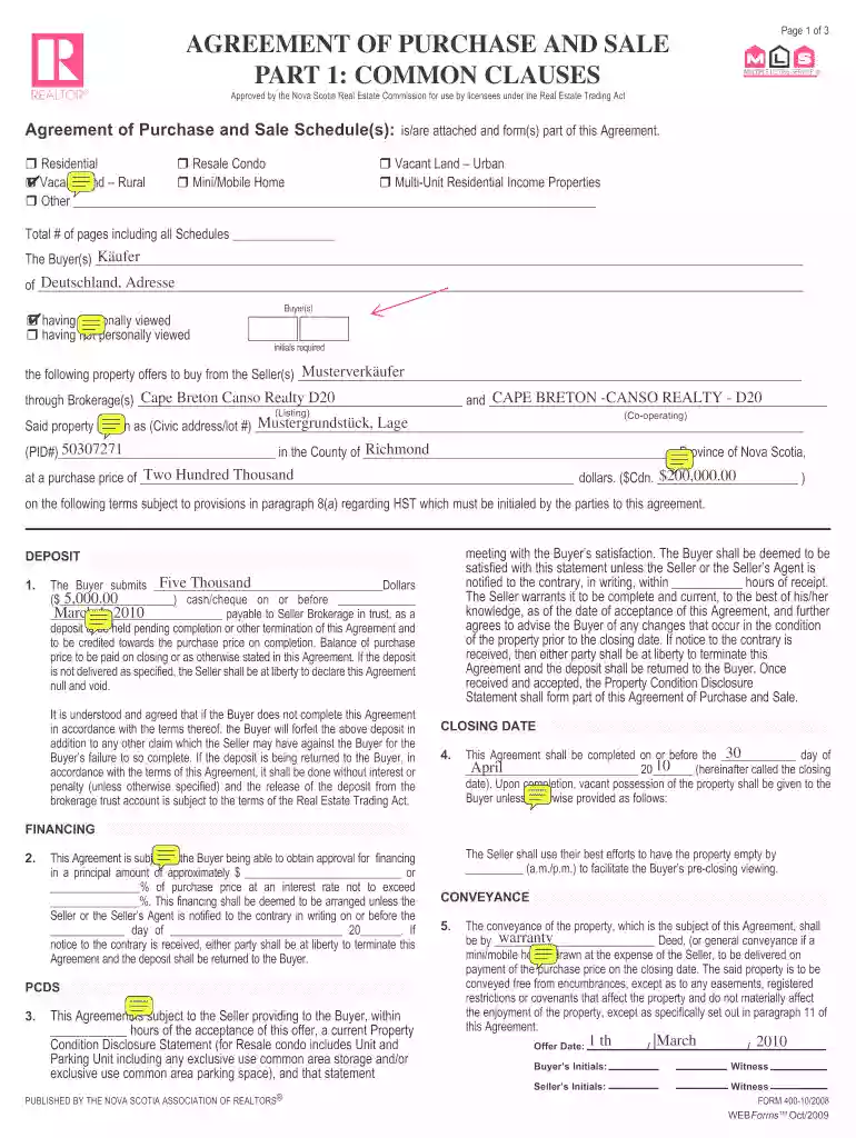 private purchase and sale agreement nova scotia Preview on Page 1