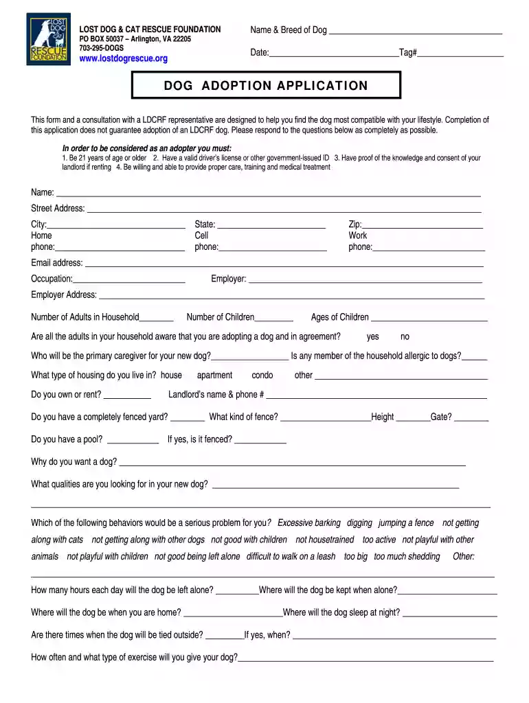 rescue foundation adoption application Preview on Page 1
