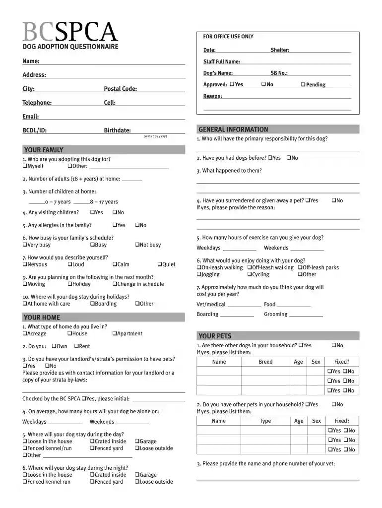 printable pet adoption forms Preview on Page 1