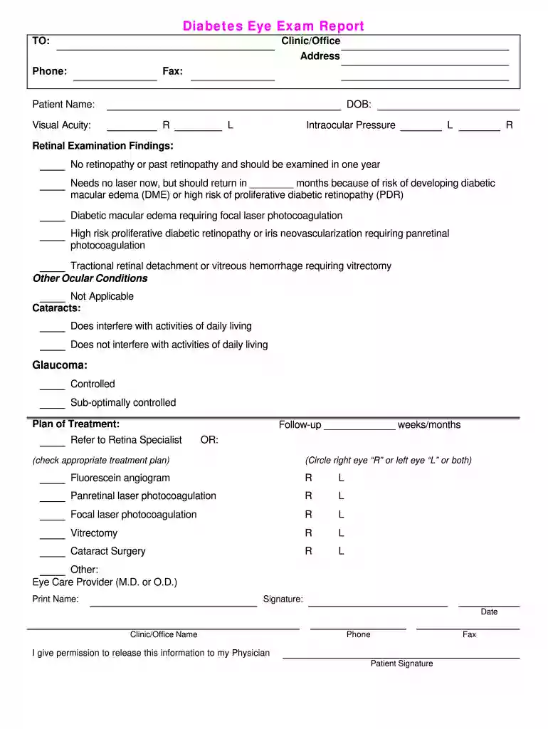 diabetic eye exam letter template Preview on Page 1